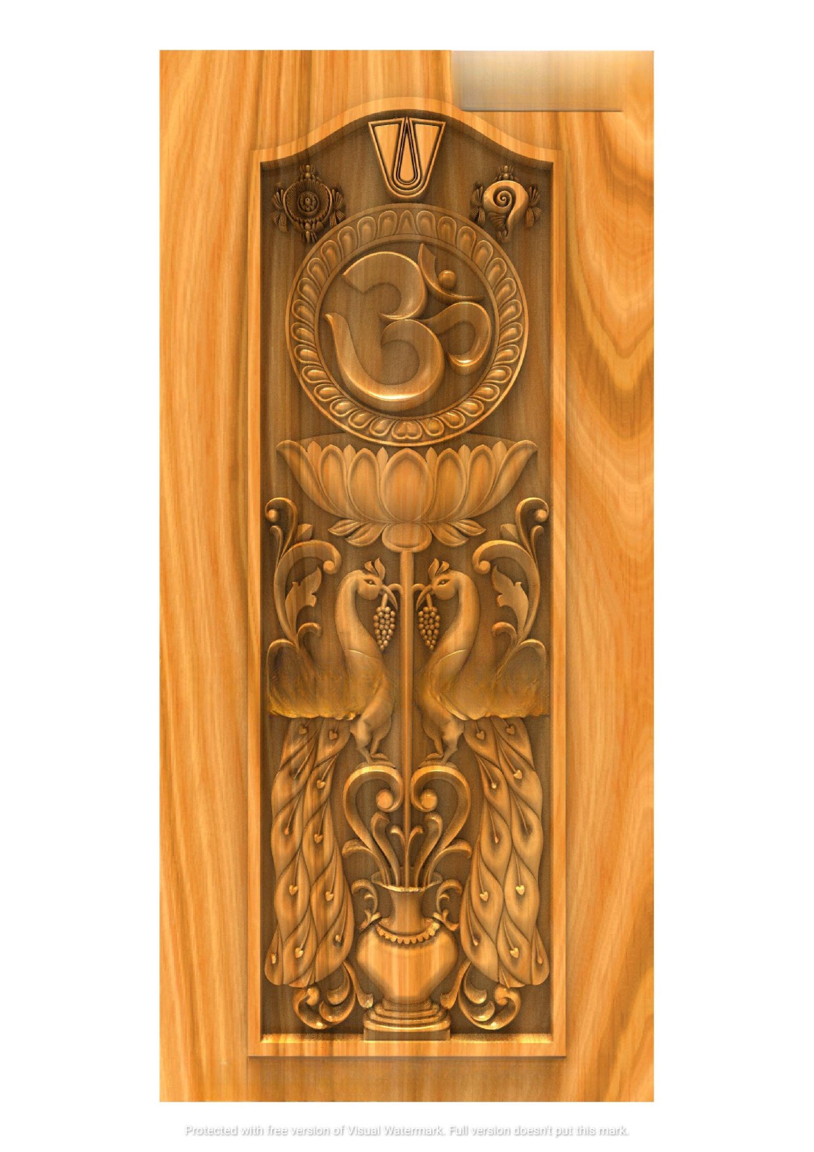 GSK DELITE DOORS - DL-30 Traditional Vedic Om and Peacock Divine Temple Door 3D Relief Model